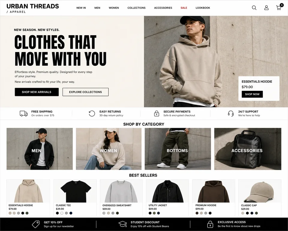 Modern Apparel Store, website design by Prospering Digital